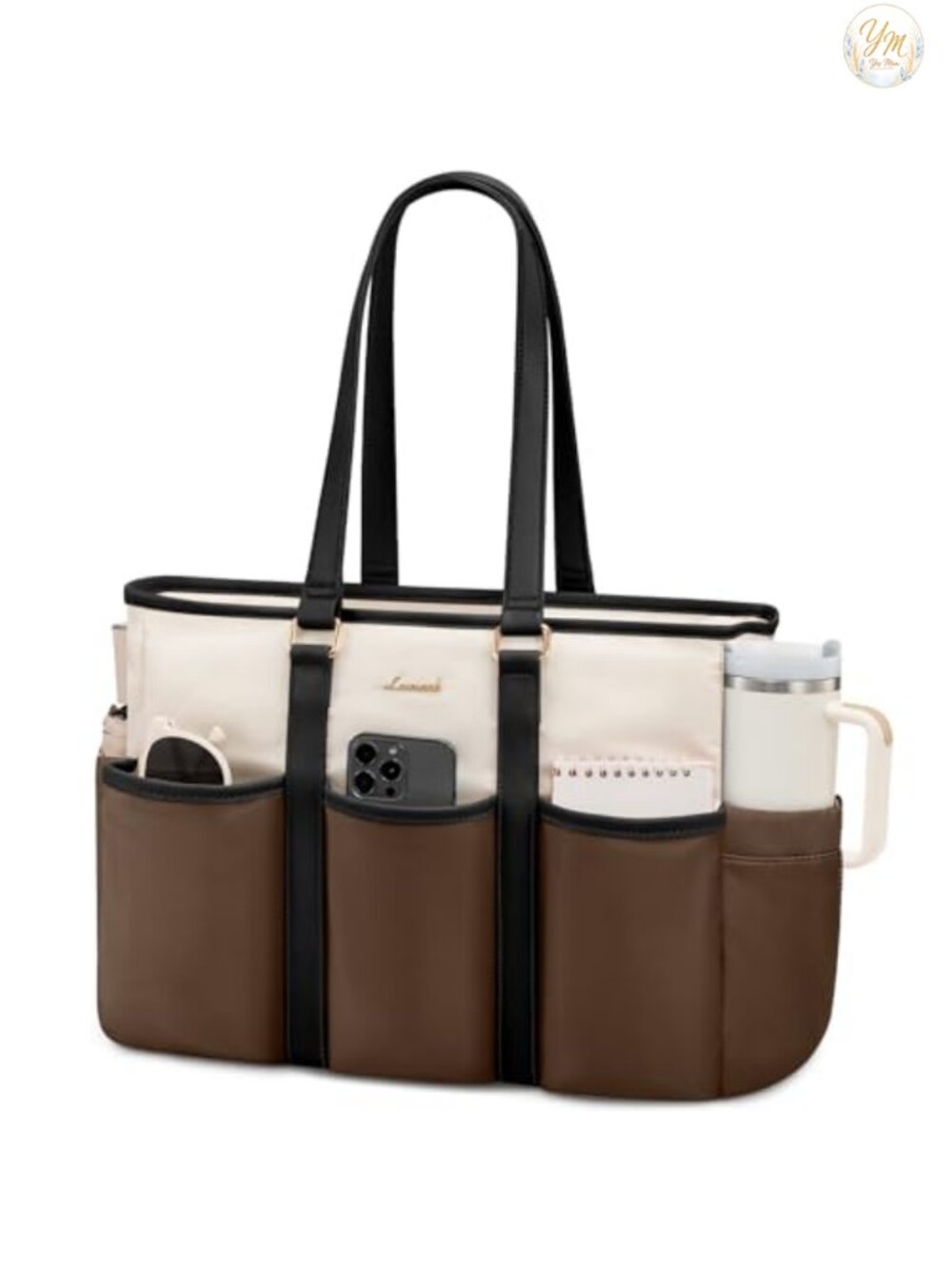 Work Laptop Tote Bag for Women, Teacher Nurse Carryall Purse with Cup Holder,